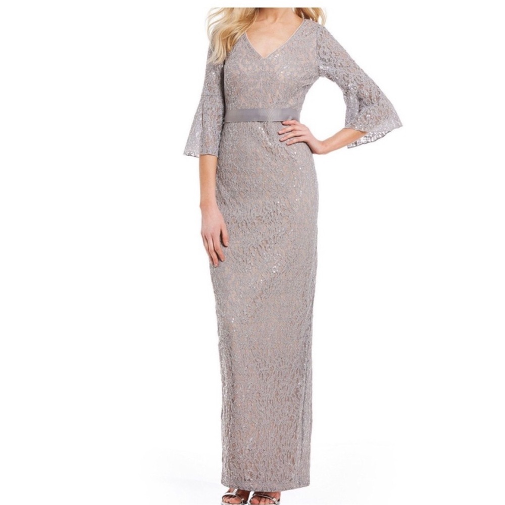 Calvin Klein Stretch Lace Sequin Bell Sleeve Gown